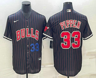 Mens Chicago Bulls #33 Scottie Pippen Number Black With Patch Cool Base Stitched Baseball Jersey->chicago bulls->NBA Jersey